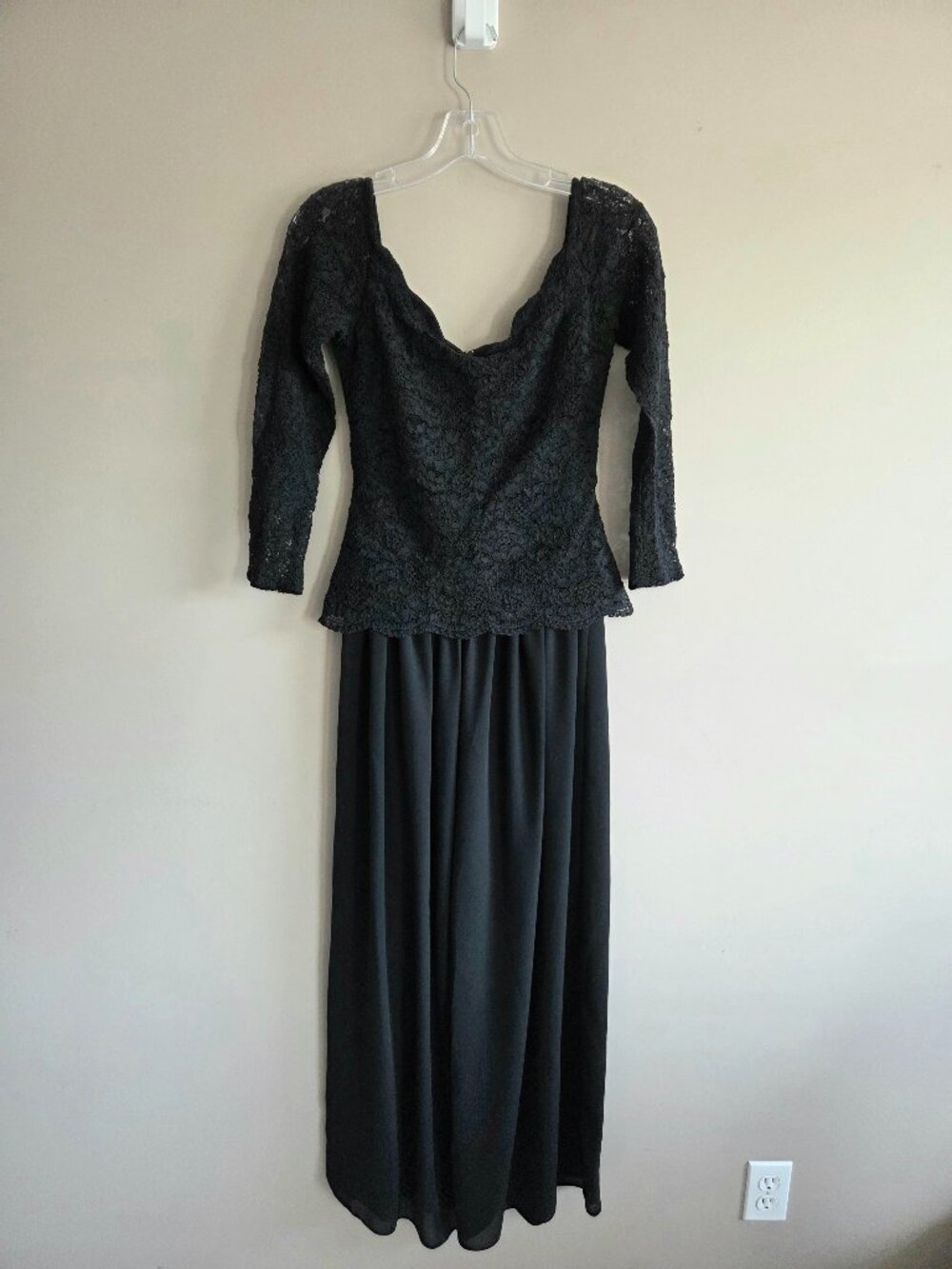 Vintage Beechers Brook Black Evening Jumpsuit Lace Sleeve Relaxed Wide Leg - Picture 2 of 9